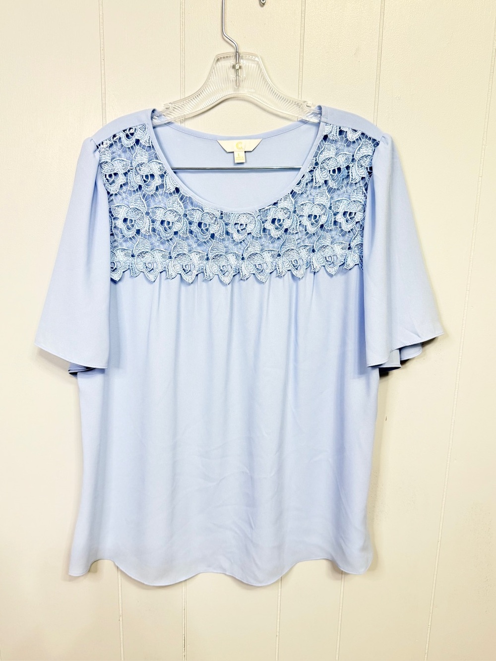 #7)  C Light Blue Lace Yoke Blouse